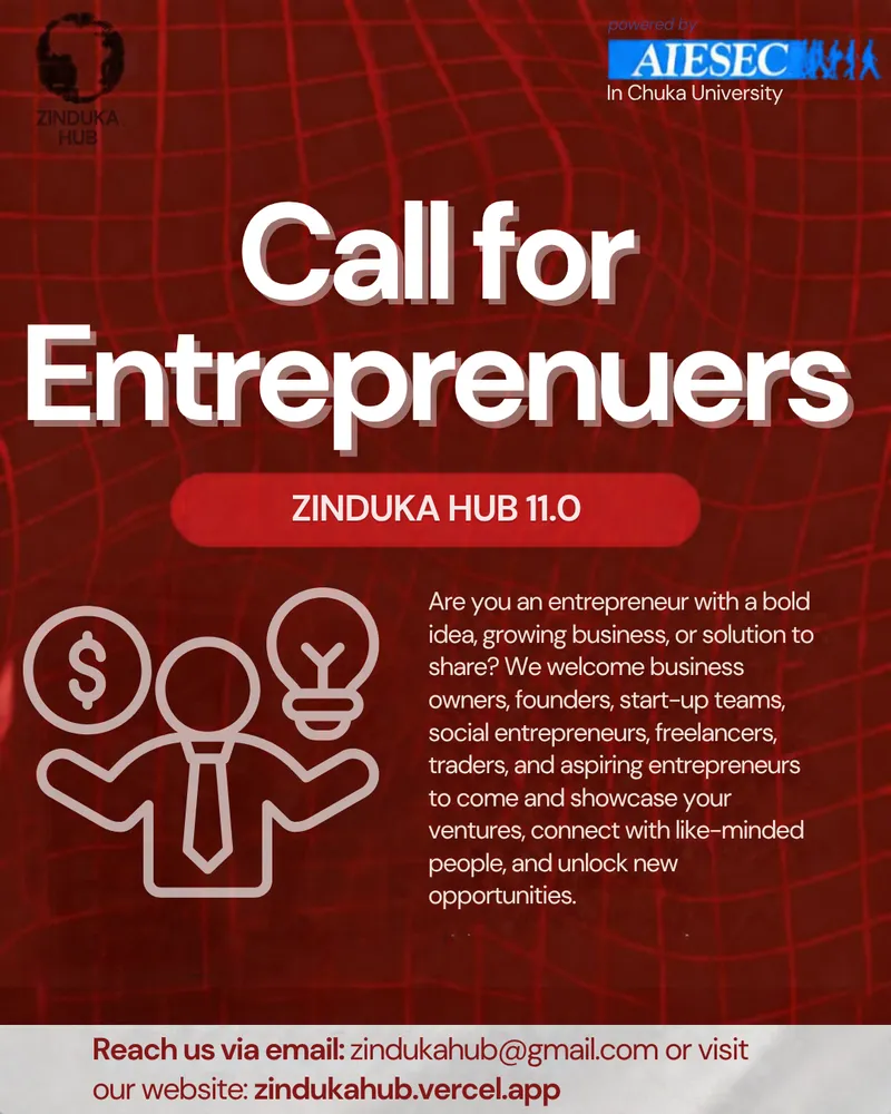 Call for entrepreneurs poster for Zinduka Hub 11.0